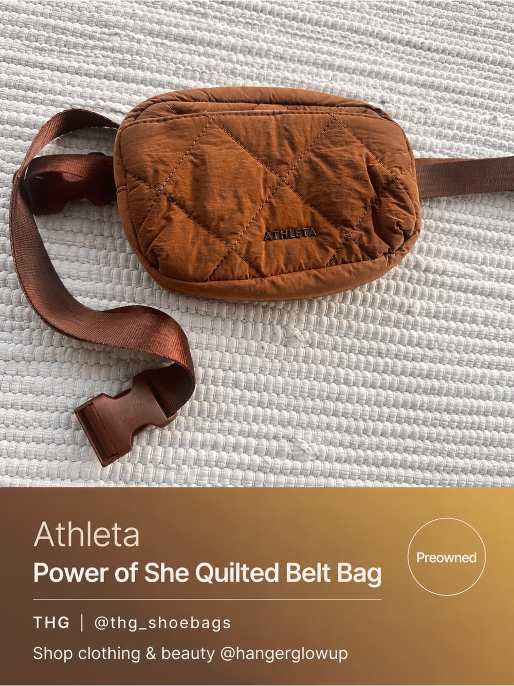 Athleta Power of She Quilted Belt Bag Brown Cognac Nylon Fanny Pack